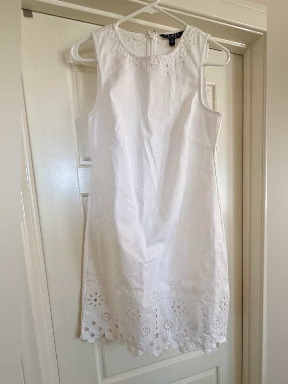 Lauren Ralph Lauren White Eyelet Trim Sleeveless Mini Dress